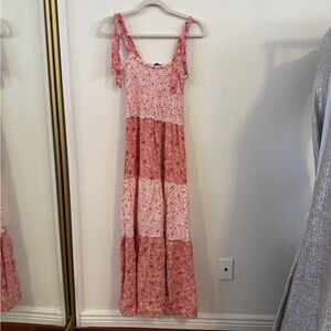 City Triangles Pink and White Floral Smocked Maxi Dress